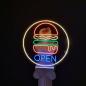 Preview: Hamburger Open Neon Led Werbeleuchte für ihr Restaurant, Fastfoodladen!