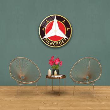 Mercedes Vintage Logo Art Design round special Glass Picture!