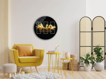 Golden Horses Art Design round special Glass Picture!
