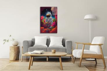 Astronaut in Blumen Art Design rechteckiges spezial Glasbild!