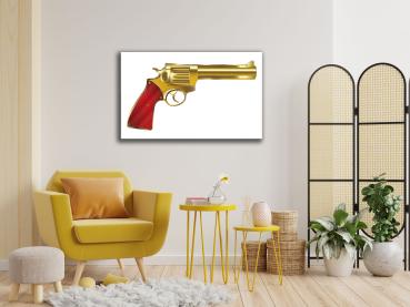 Goldener Revolver Art Design rechteckiges spezial Glasbild!
