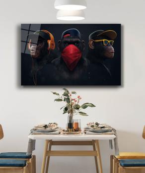 The three monkeys Art Design rectangular special Glass Picture!
