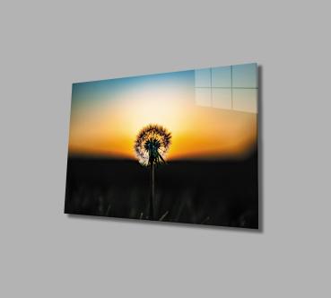 Blume & Sonnenuntergang Art Design rechteckiges spezial Glasbild!