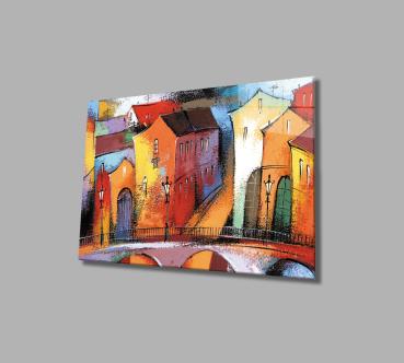 Farbige Stadt Art Design rechteckiges spezial Glasbild!