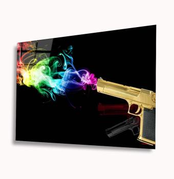 Golden Pistol Art Design rectangular special Glass Picture!
