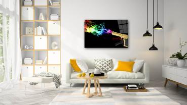 Golden Pistol Art Design rectangular special Glass Picture!