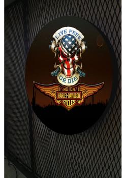 ​Harley Davidson Logo (Live free or die) Led Leuchtschild Wandleuchte! (round)
