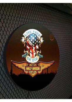 ​Harley Davidson Logo (Live free or die) Led Leuchtschild Wandleuchte! (round)