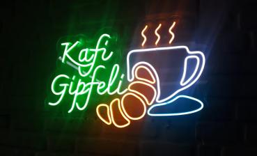 Kafi Gipfeli Neon Led Werbeleuchte für ihr Restaurant, Fastfoodladen!