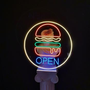 Hamburger Open Neon Led Werbeleuchte für ihr Restaurant, Fastfoodladen!