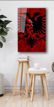 Albanische Flagge Skenderbeg Art Design rechteckiges spezial Glasbild!