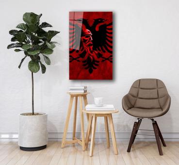 Albanische Flagge Skenderbeg Art Design rechteckiges spezial Glasbild!