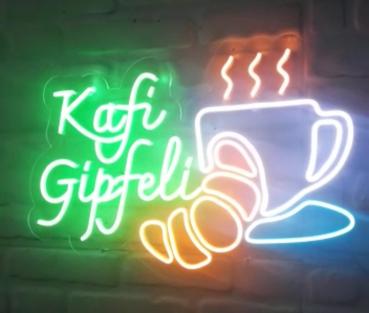 Kafi Gipfeli Neon Led Werbeleuchte für ihr Restaurant, Fastfoodladen!