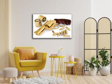 Goldener Revolver Art Design rechteckiges spezial Glasbild!