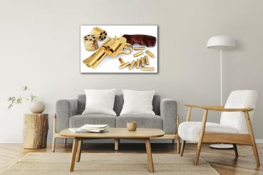 Goldener Revolver Art Design rechteckiges spezial Glasbild!