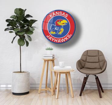 Kansas Jayhawks Art Design rundes spezial Glasbild!