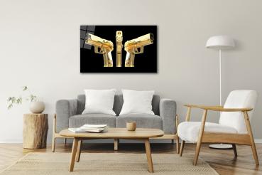 Goldene Pistole Art Design rechteckiges spezial Glasbild!