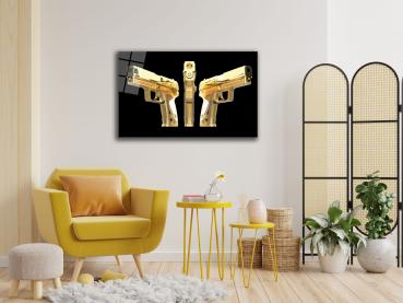 Goldene Pistole Art Design rechteckiges spezial Glasbild!